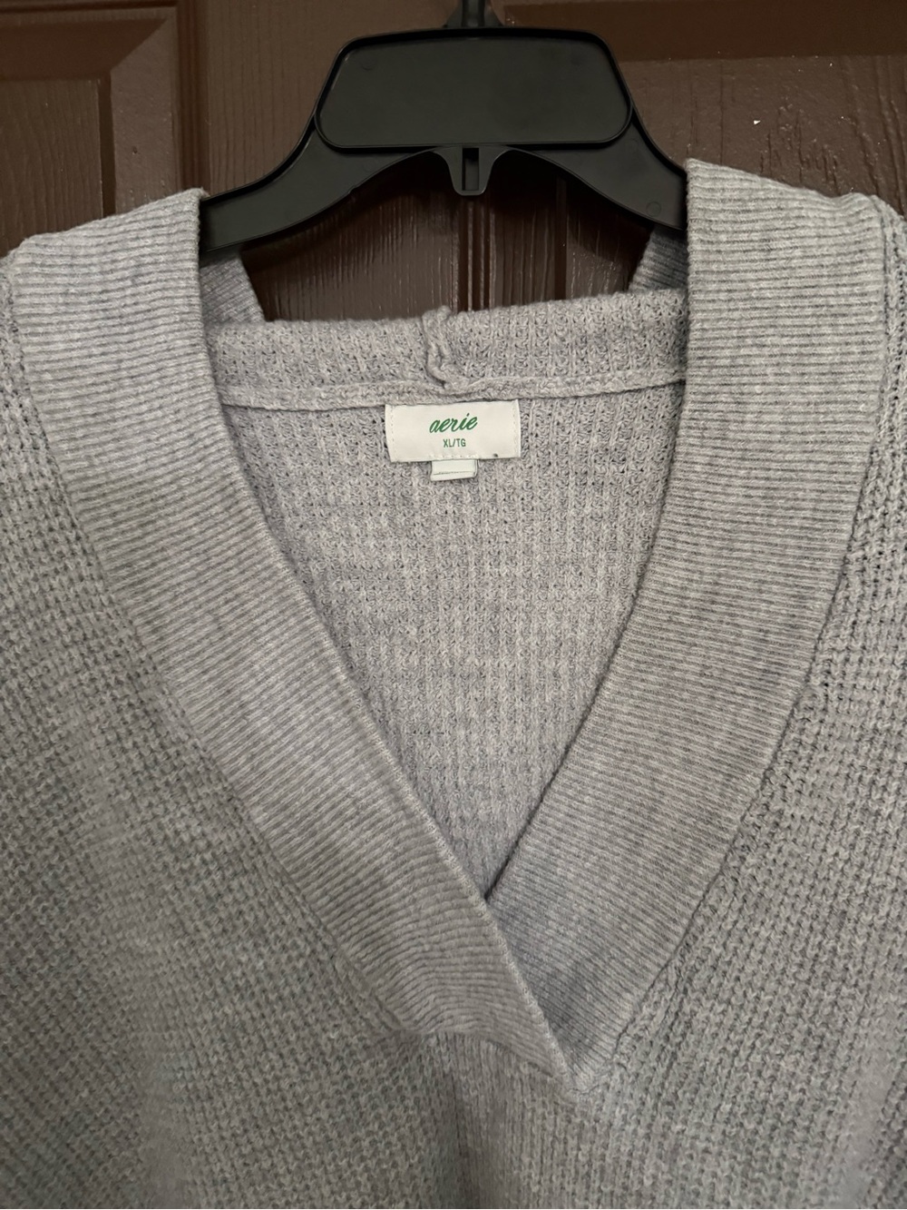 aerie Heather Gray V-Neck Knit Sweater - Picture 3 of 4